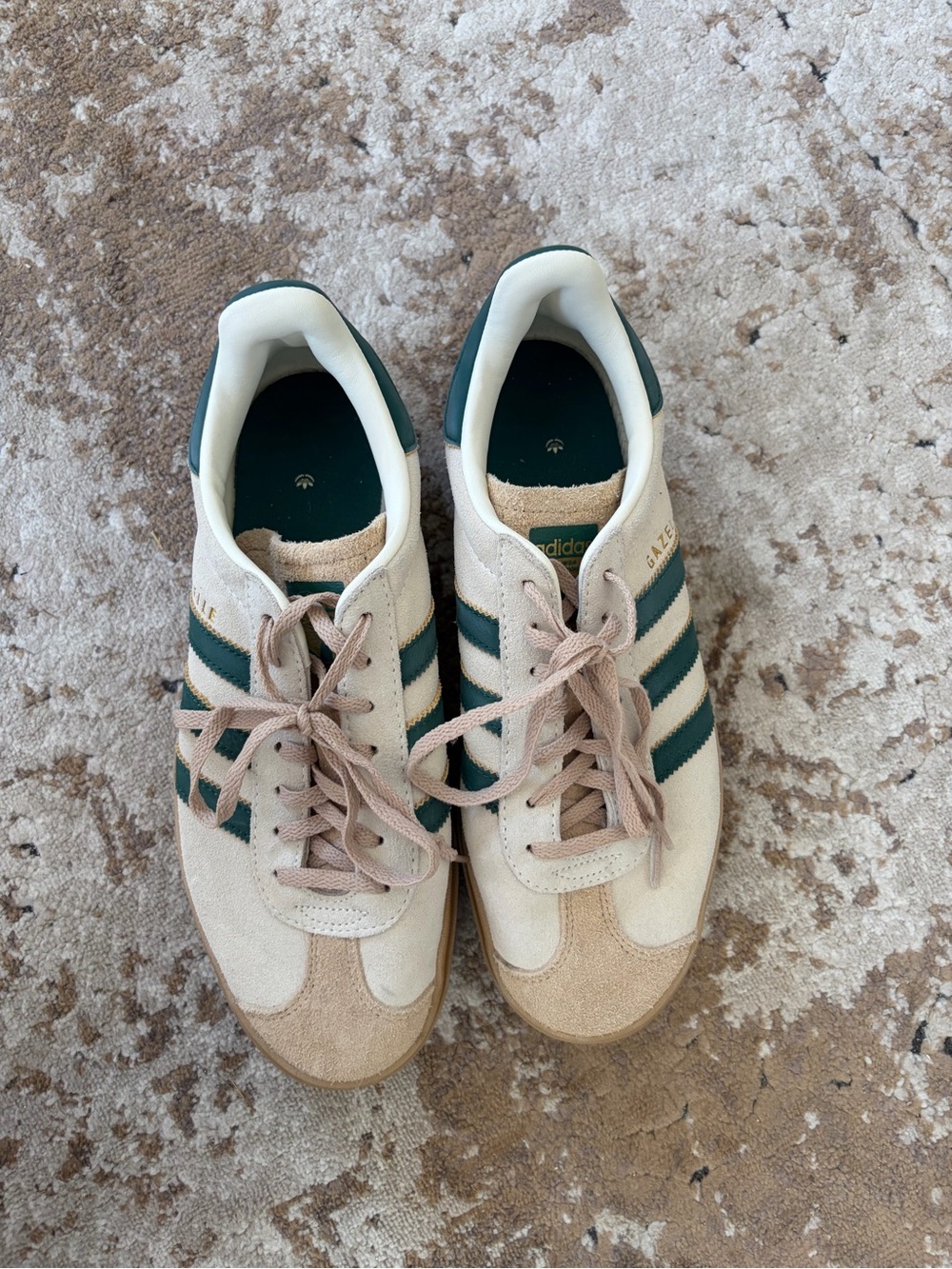 Adidas Gazelle Women’s Cream Suede Sneakers with Dark Green Stripes - Picture 2 of 3